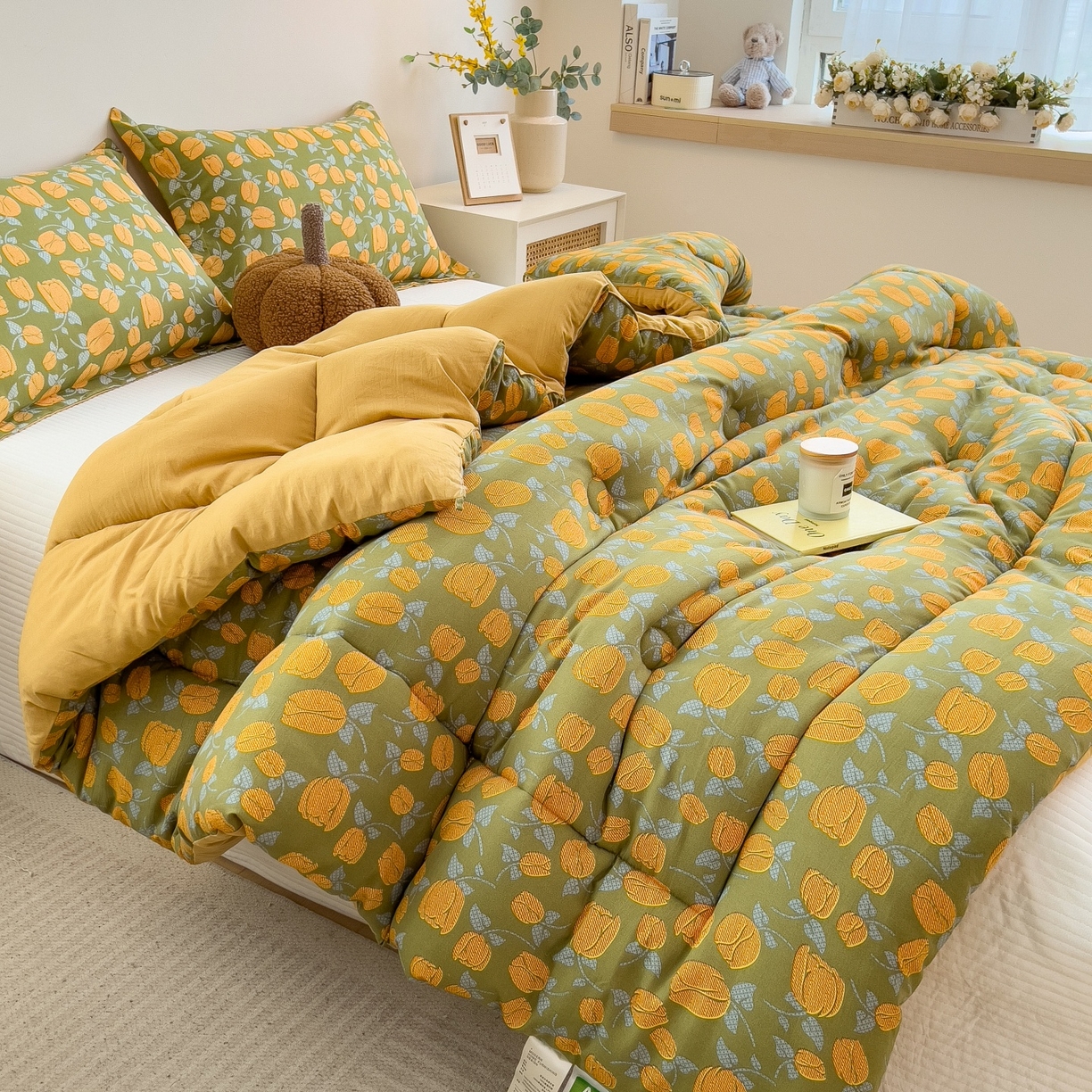 91家纺网 家纺一手货源 找家纺 宝士康家纺 2025新品10A抗菌双层纱冬被被子被芯 郁金香