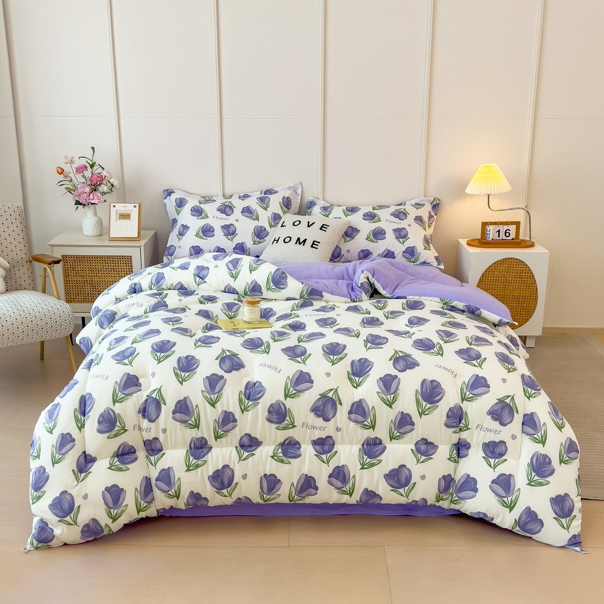 91家纺网 家纺一手货源 找家纺 宝士康家纺 2025新品10A抗菌双层纱冬被被子被芯 郁金紫