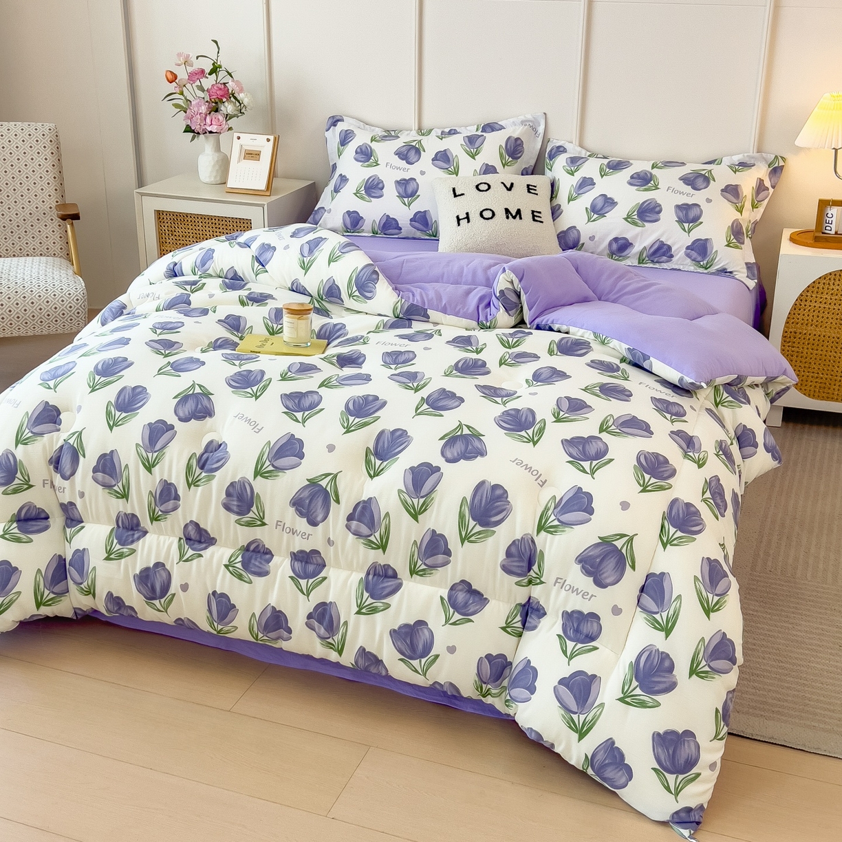 91家纺网 家纺一手货源 找家纺 宝士康家纺 2025新品10A抗菌双层纱冬被被子被芯 郁金紫