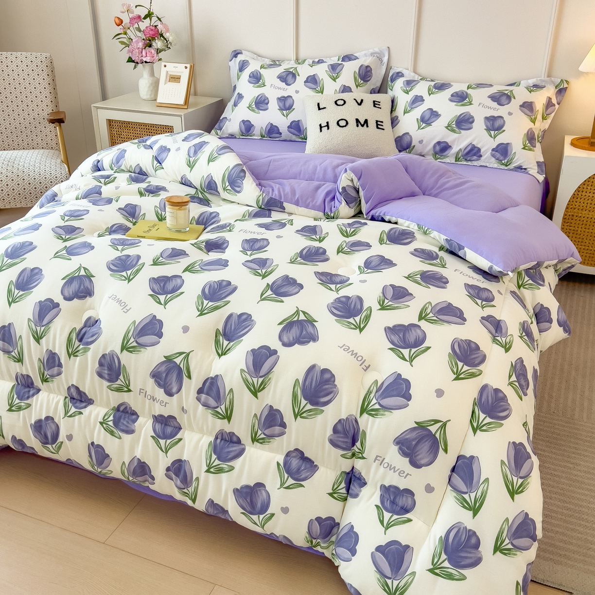 91家纺网 家纺一手货源 找家纺 宝士康家纺 2025新品10A抗菌双层纱冬被被子被芯 郁金紫