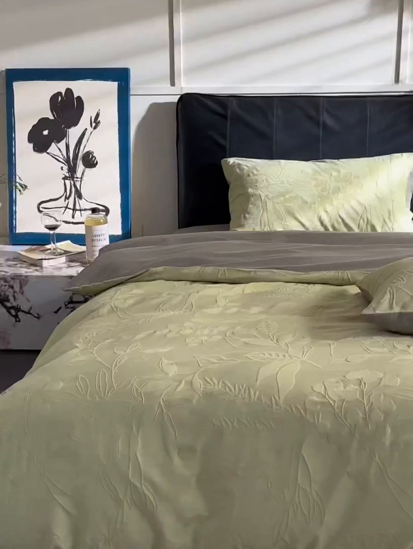 91家纺网 家纺一手货源 找家纺 玉宇阁家居 2025秋款100S大提花磨毛四件套-一梦幽兰系列 一梦幽兰-青梅煮酒绿