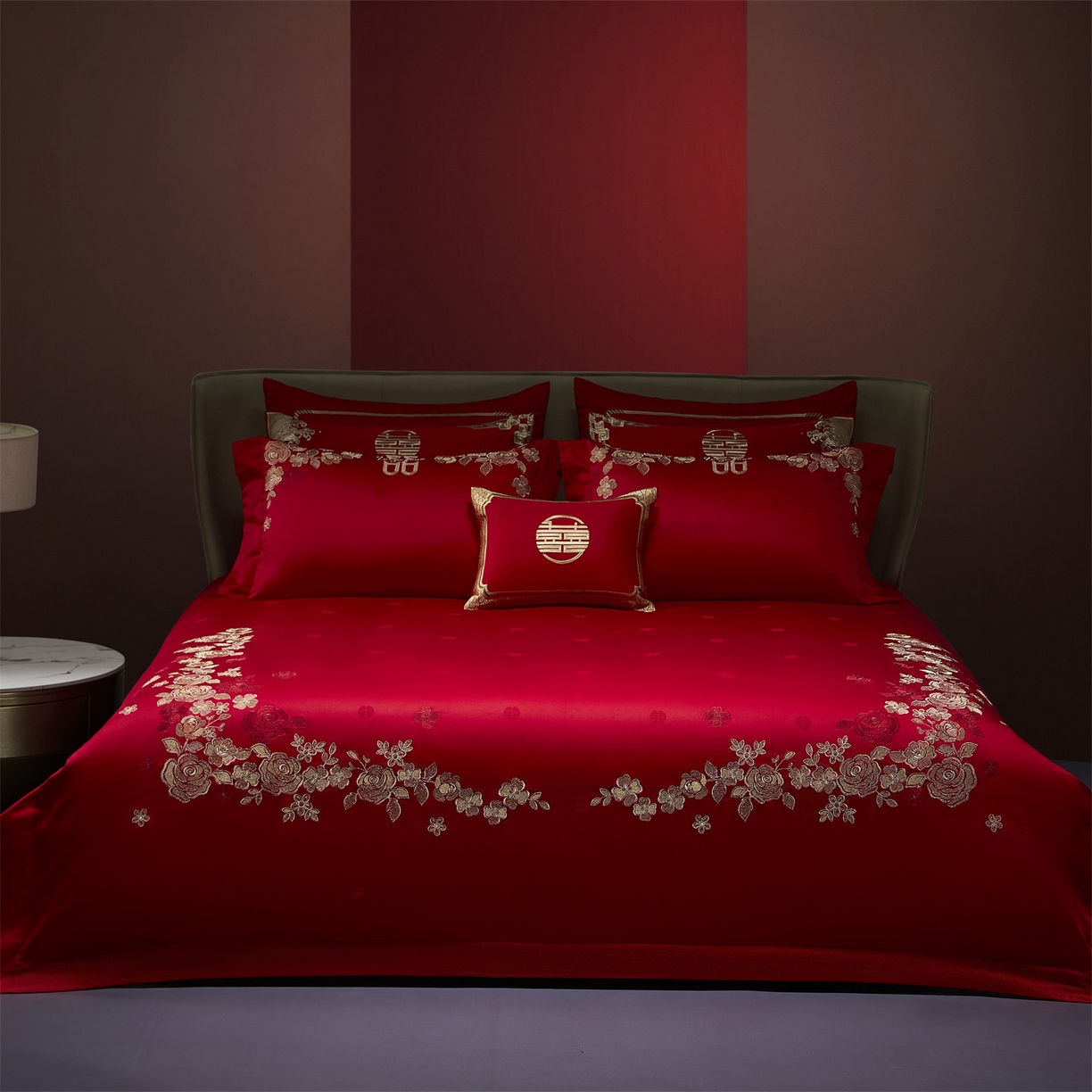 91家纺网 家纺一手货源 找家纺 （总）美娘阁 2025新款长绒棉全棉贡缎提花款新中式古典韵味精美刺绣婚庆四件套-系列一