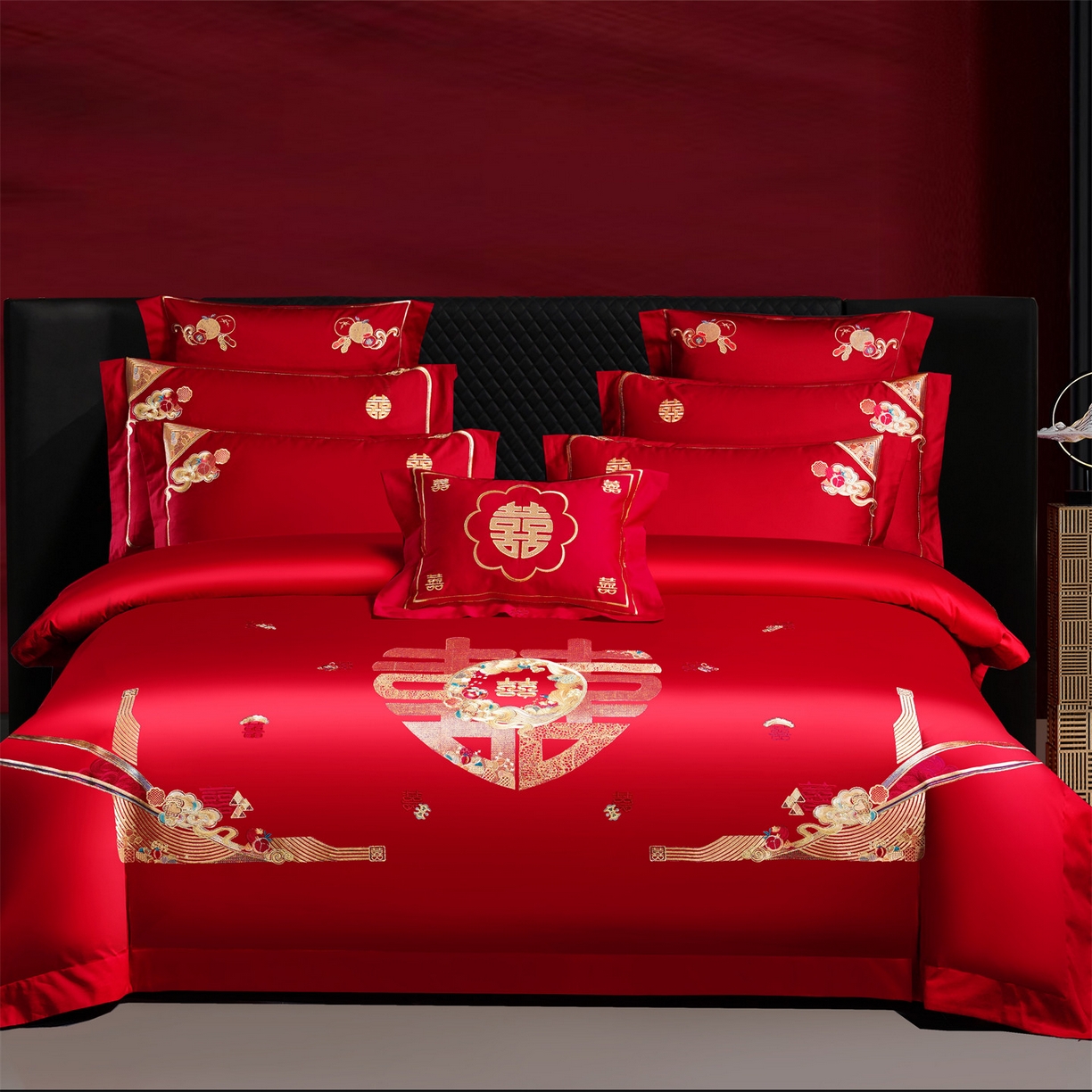 美娘阁 2025新款长绒棉全棉贡缎提花款新中式古典韵味精美刺绣婚庆四件套-系列二 花卉款-甜蜜爱恋