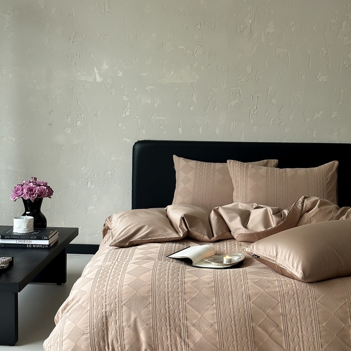 91家纺网 家纺一手货源 找家纺 （总）玉宇阁家居 2025新款100S色织空气大提花全棉纯棉长绒棉四件套-安缦春也100S