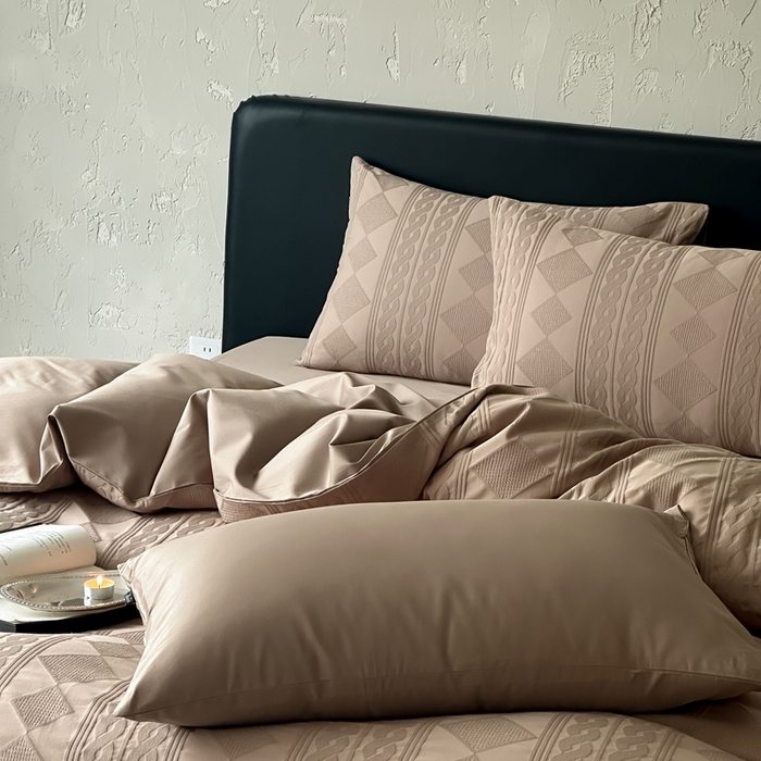 91家纺网 家纺一手货源 找家纺 （总）玉宇阁家居 2025新款100S色织空气大提花全棉纯棉长绒棉四件套-安缦春也100S