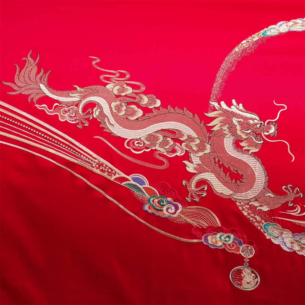 美娘阁 2025新款长绒棉全棉贡缎提花款新中式古典韵味精美刺绣婚庆四件套-系列二 龙凤款-龙凤喜乐