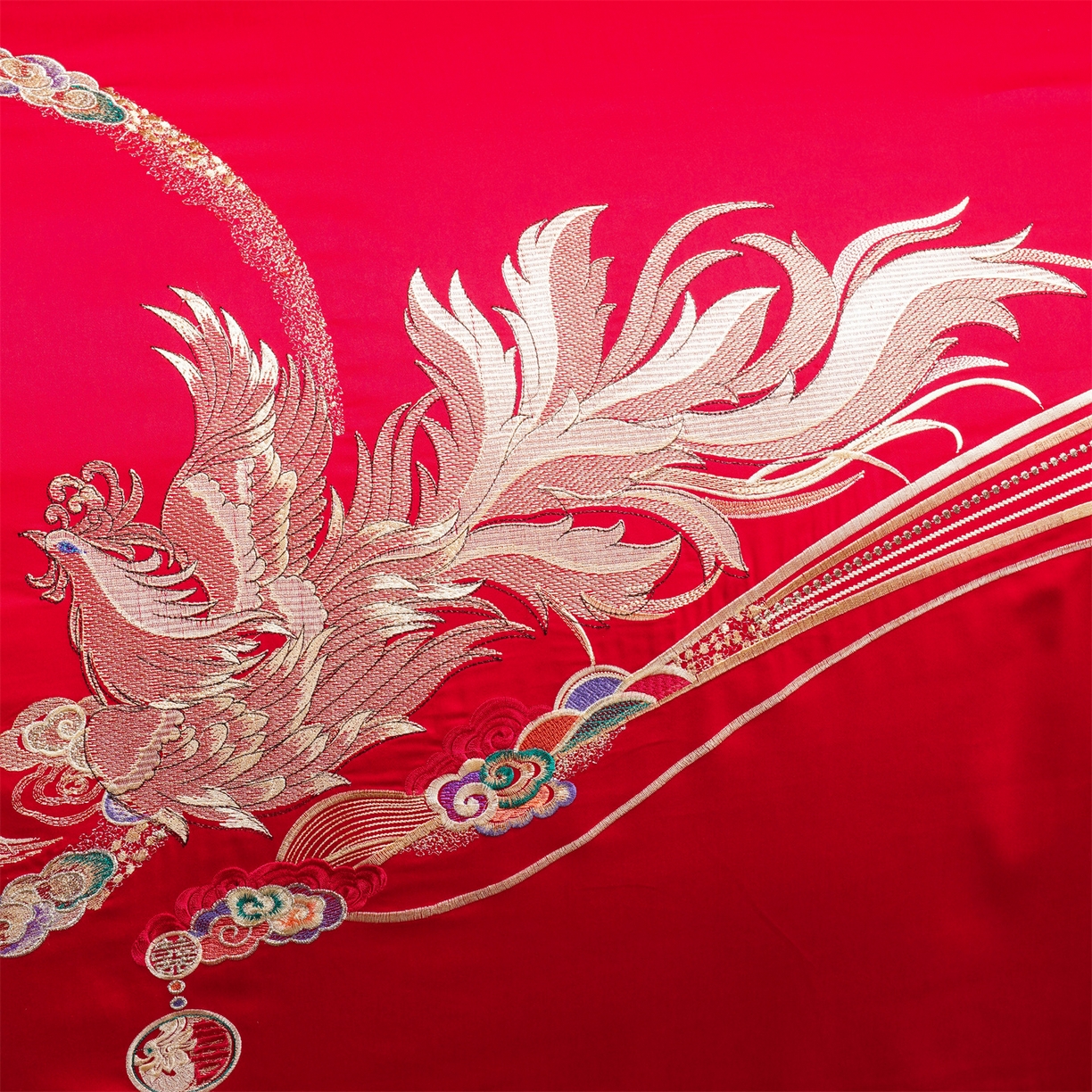 91家纺网 家纺一手货源 找家纺 美娘阁 2025新款长绒棉全棉贡缎提花款新中式古典韵味精美刺绣婚庆四件套-系列二 龙凤款-龙凤喜乐