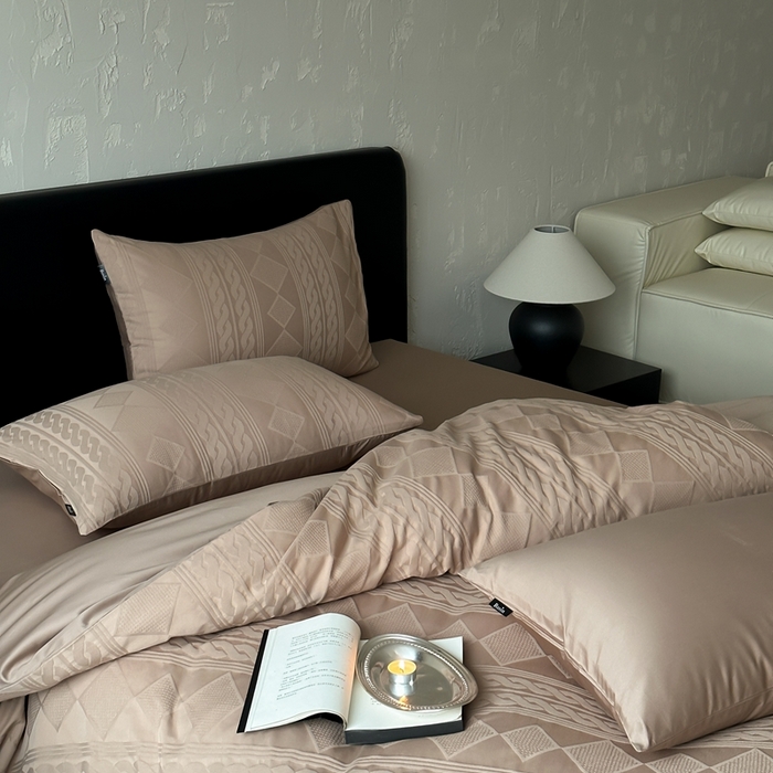 玉宇阁家居 2025新款100S色织空气大提花全棉纯棉长绒棉四件套-安缦春也100S 100S安缦春也-布朗棕