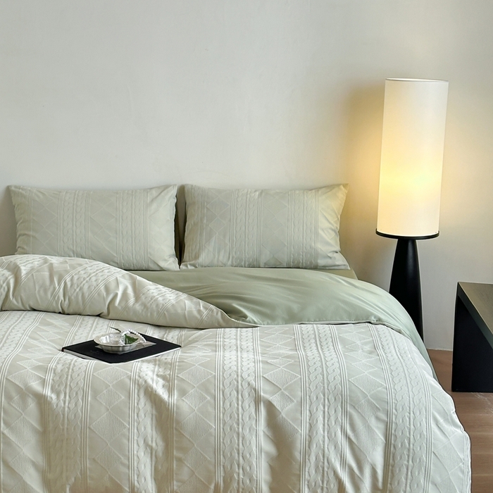 91家纺网 家纺一手货源 找家纺 玉宇阁家居 2025新款100S色织空气大提花全棉纯棉长绒棉四件套-安缦春也100S 100S安缦春也-垂柳绿