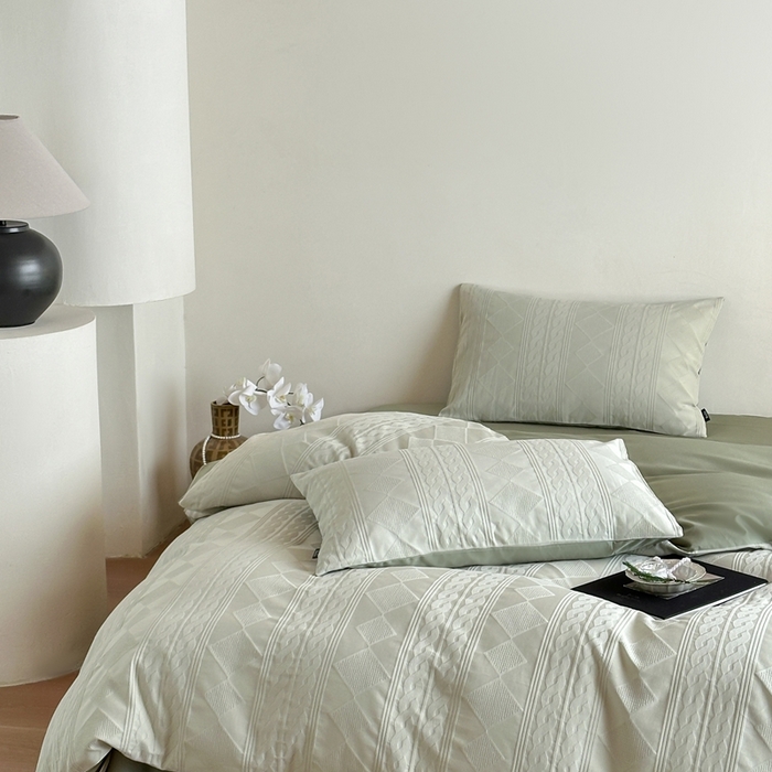 91家纺网 家纺一手货源 找家纺 玉宇阁家居 2025新款100S色织空气大提花全棉纯棉长绒棉四件套-安缦春也100S 100S安缦春也-垂柳绿