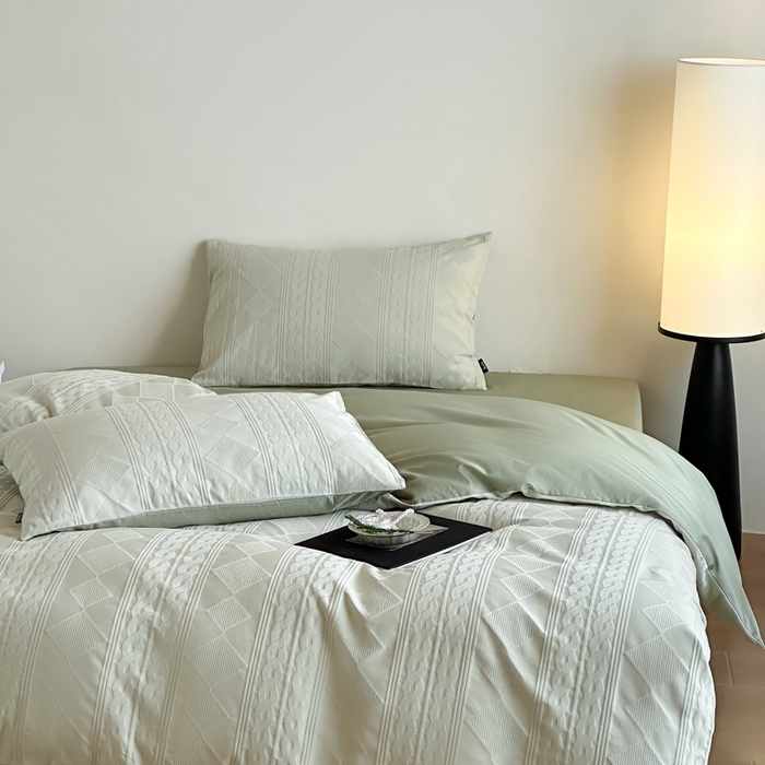 91家纺网 家纺一手货源 找家纺 玉宇阁家居 2025新款100S色织空气大提花全棉纯棉长绒棉四件套-安缦春也100S 100S安缦春也-垂柳绿