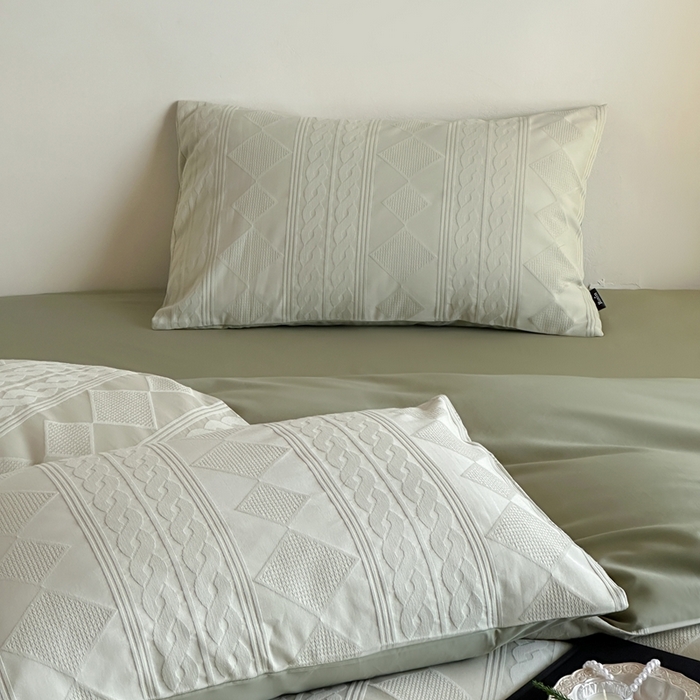 91家纺网 家纺一手货源 找家纺 玉宇阁家居 2025新款100S色织空气大提花全棉纯棉长绒棉四件套-安缦春也100S 100S安缦春也-垂柳绿