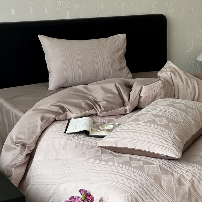 玉宇阁家居 2025新款100S色织空气大提花全棉纯棉长绒棉四件套-安缦春也100S 100S安缦春也-可可碎