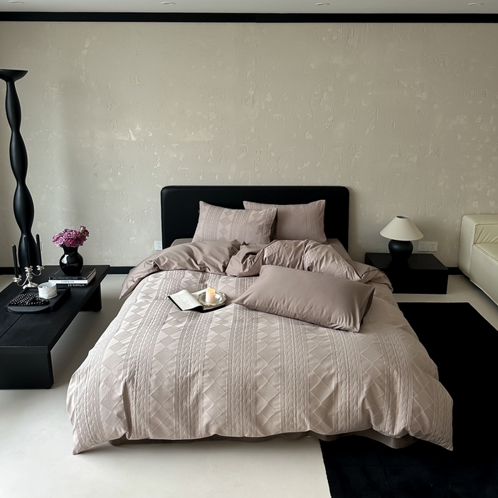 91家纺网 家纺一手货源 找家纺 玉宇阁家居 2025新款100S色织空气大提花全棉纯棉长绒棉四件套-安缦春也100S 100S安缦春也-可可碎