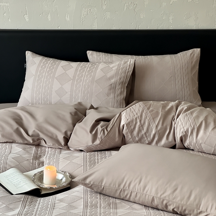 91家纺网 家纺一手货源 找家纺 玉宇阁家居 2025新款100S色织空气大提花全棉纯棉长绒棉四件套-安缦春也100S 100S安缦春也-可可碎