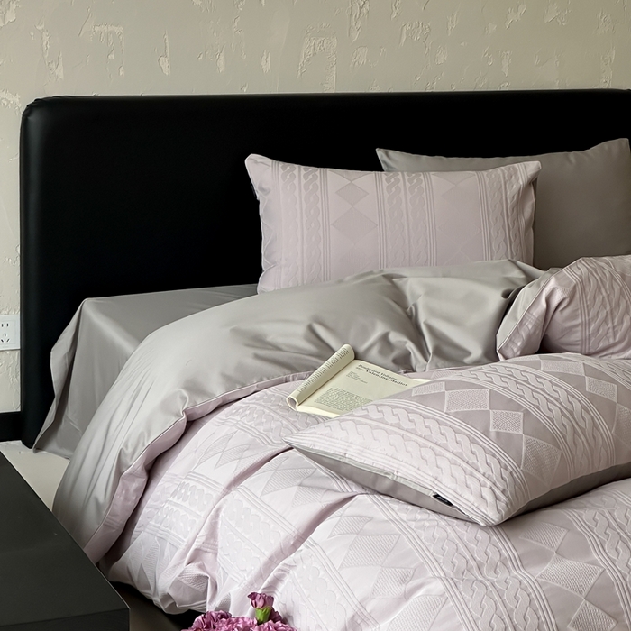 玉宇阁家居 2025新款100S色织空气大提花全棉纯棉长绒棉四件套-安缦春也100S 100S安缦春也-迷雾紫灰