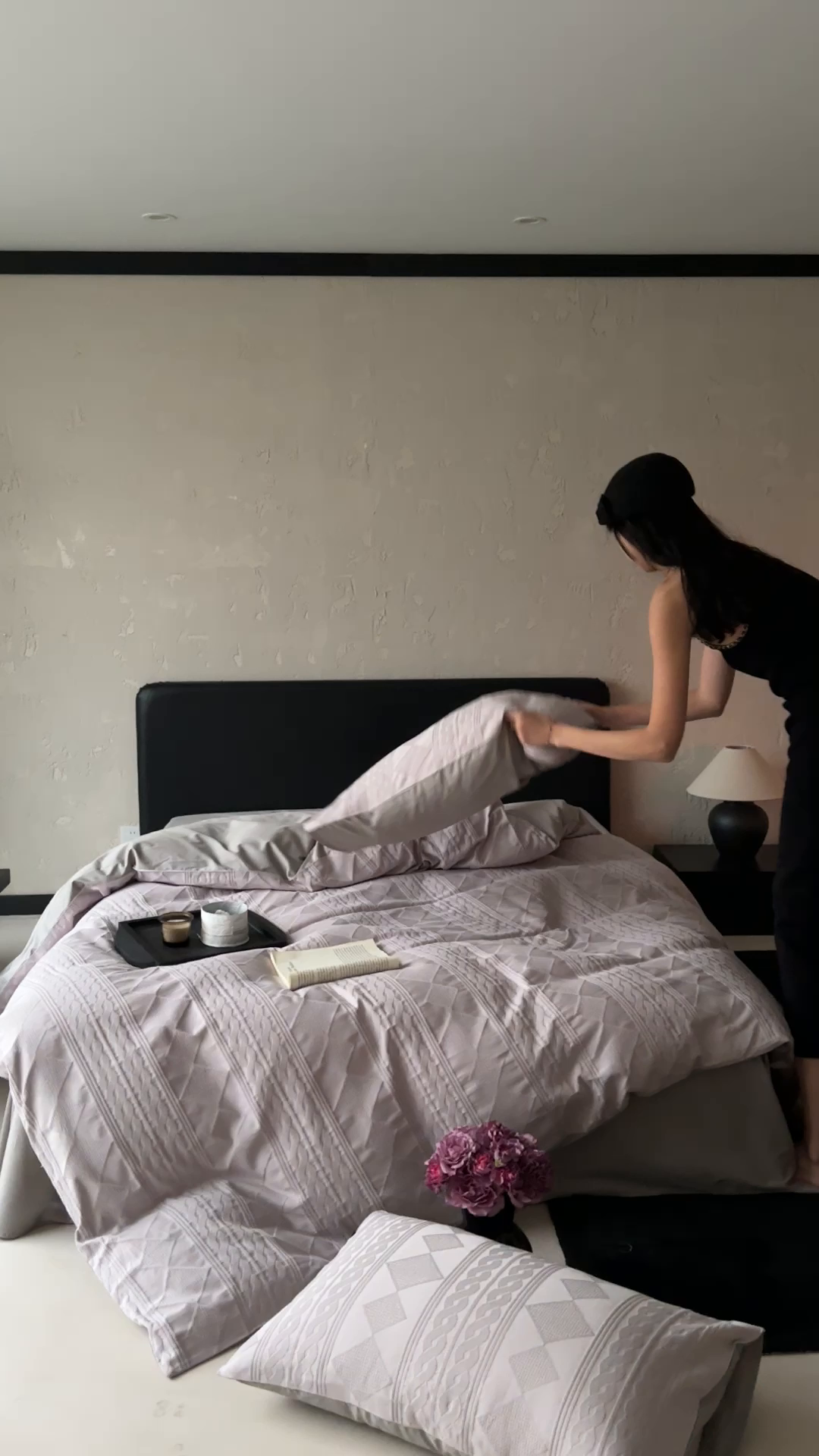 91家纺网 家纺一手货源 找家纺 玉宇阁家居 2025新款100S色织空气大提花全棉纯棉长绒棉四件套-安缦春也100S 100S安缦春也-迷雾紫灰