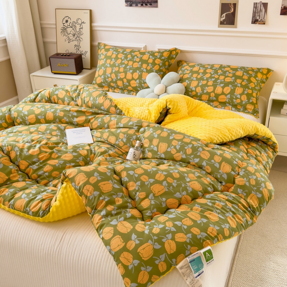 91家纺网 家纺一手货源 找家纺 宝士康家纺 2025新品10A抗菌豆豆绒冬被被子被芯 郁金香