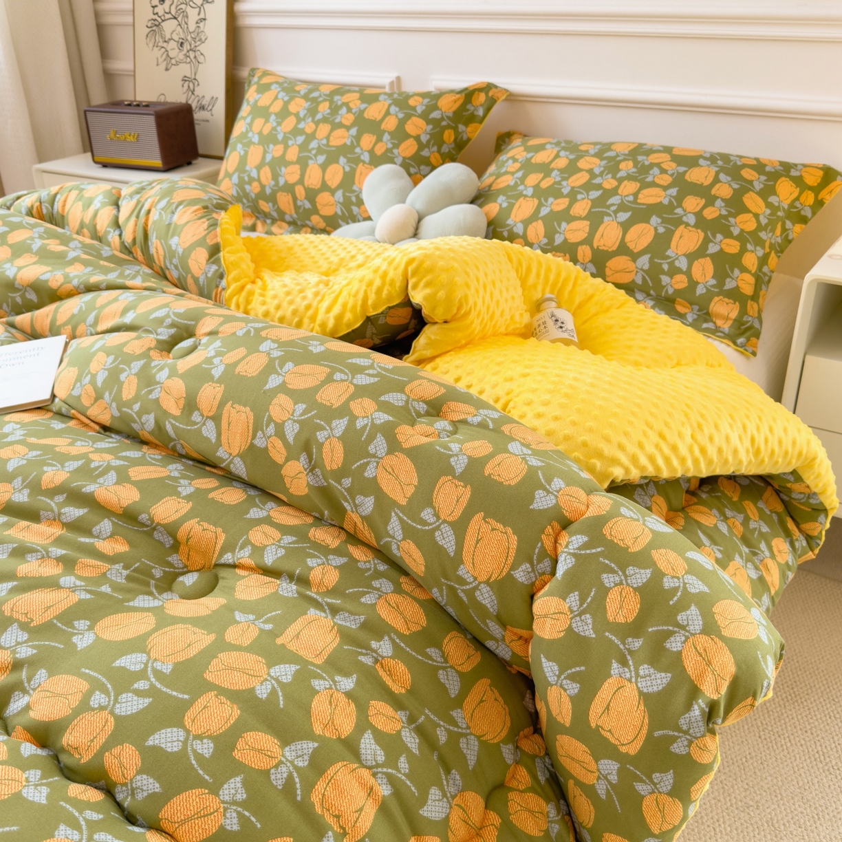 91家纺网 家纺一手货源 找家纺 宝士康家纺 2025新品10A抗菌豆豆绒冬被被子被芯 郁金香