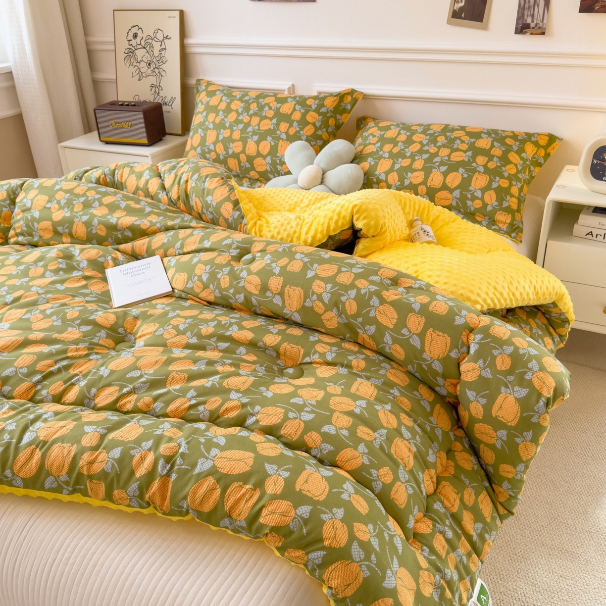 91家纺网 家纺一手货源 找家纺 宝士康家纺 2025新品10A抗菌豆豆绒冬被被子被芯 郁金香