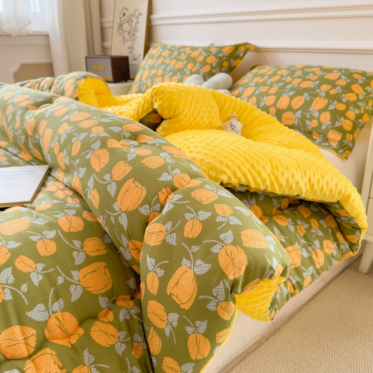 91家纺网 家纺一手货源 找家纺 宝士康家纺 2025新品10A抗菌豆豆绒冬被被子被芯 郁金香