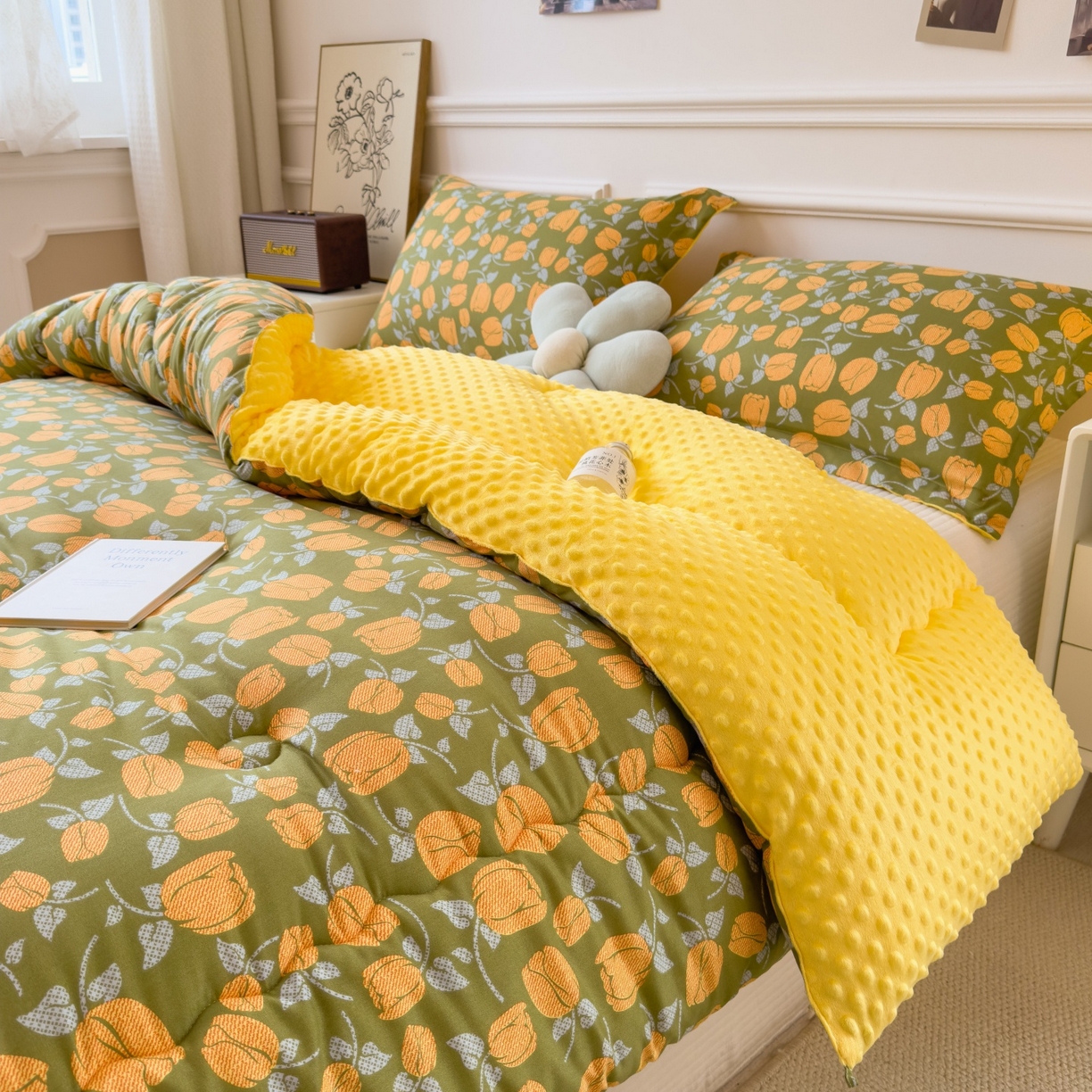 91家纺网 家纺一手货源 找家纺 宝士康家纺 2025新品10A抗菌豆豆绒冬被被子被芯 郁金香