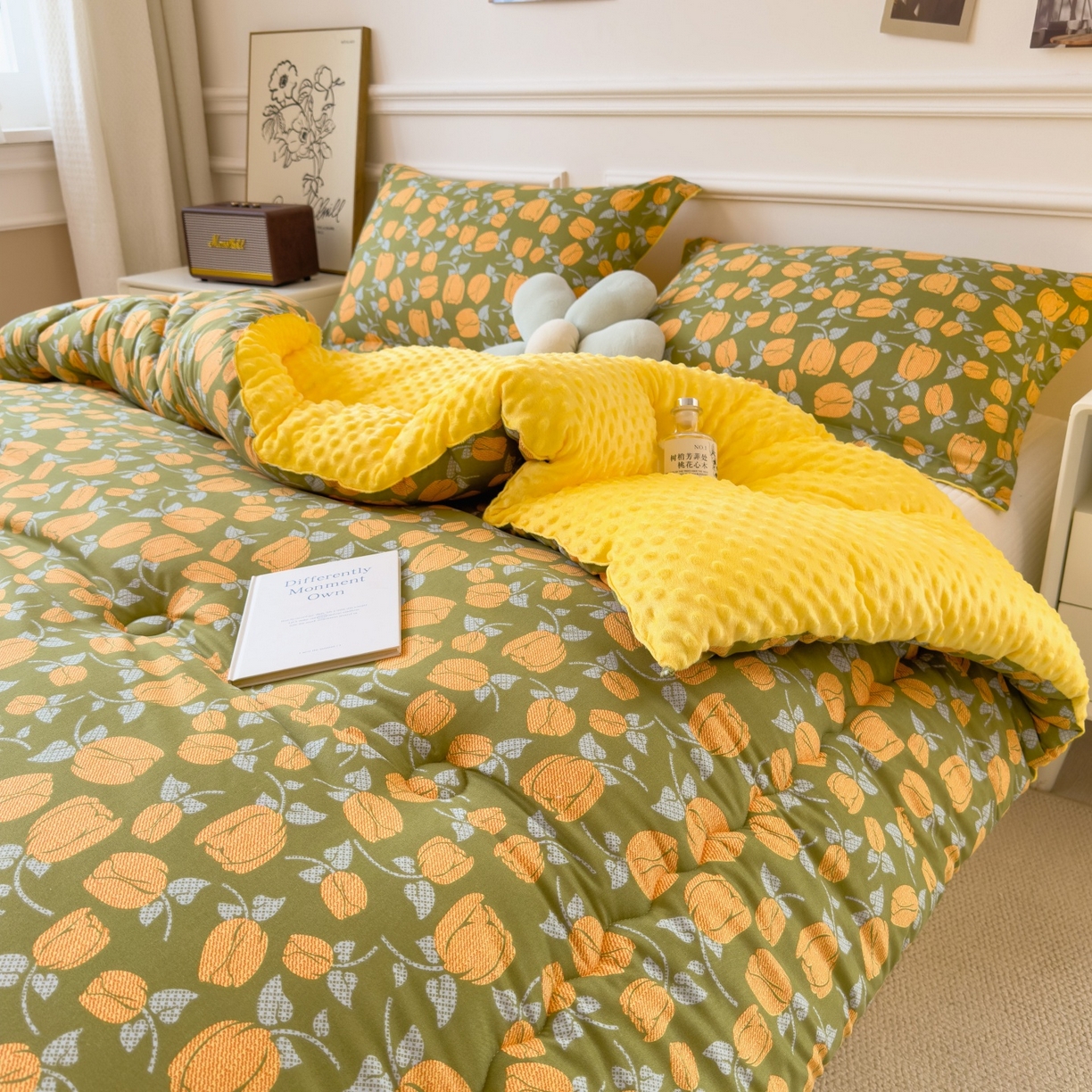 91家纺网 家纺一手货源 找家纺 宝士康家纺 2025新品10A抗菌豆豆绒冬被被子被芯 郁金香