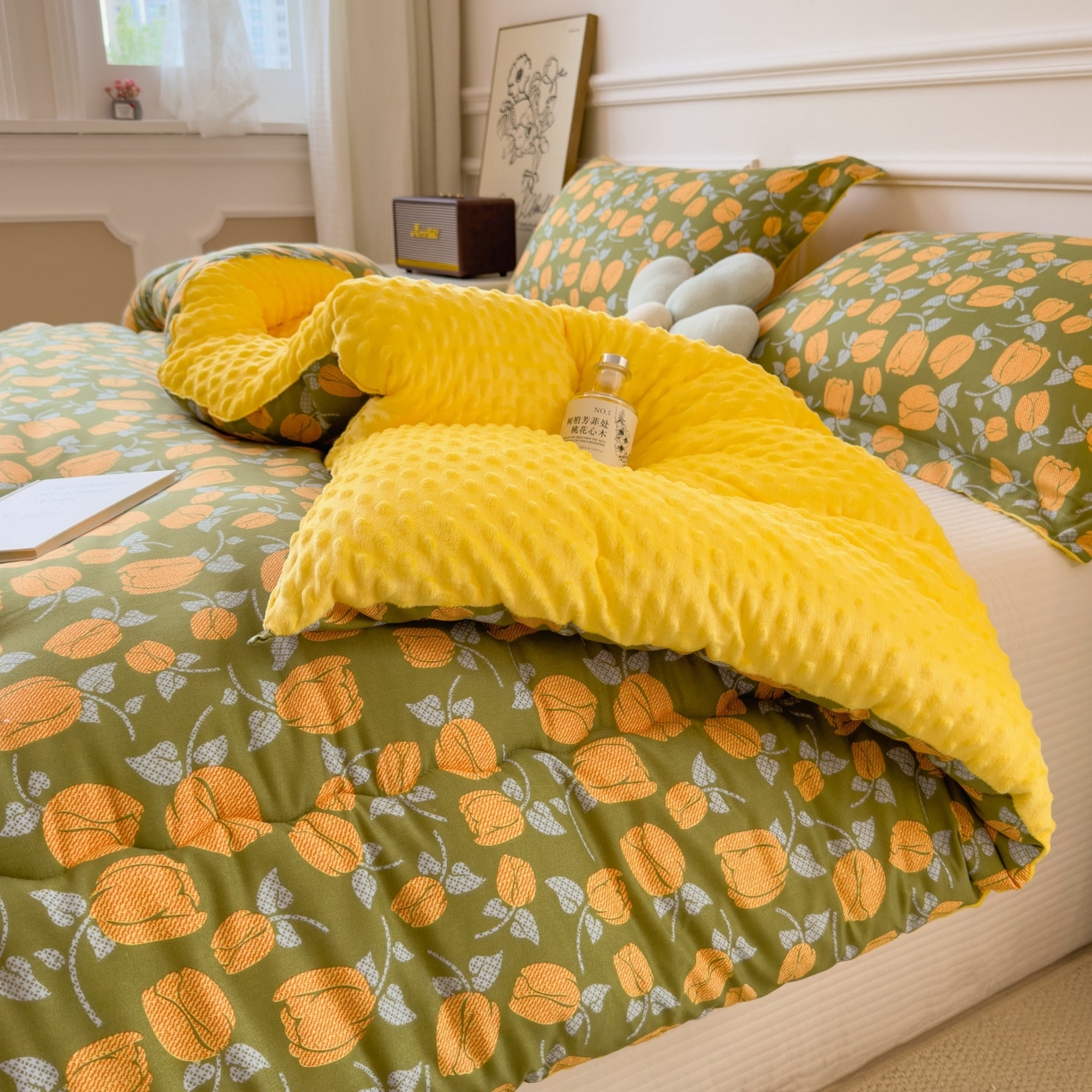 91家纺网 家纺一手货源 找家纺 宝士康家纺 2025新品10A抗菌豆豆绒冬被被子被芯 郁金香