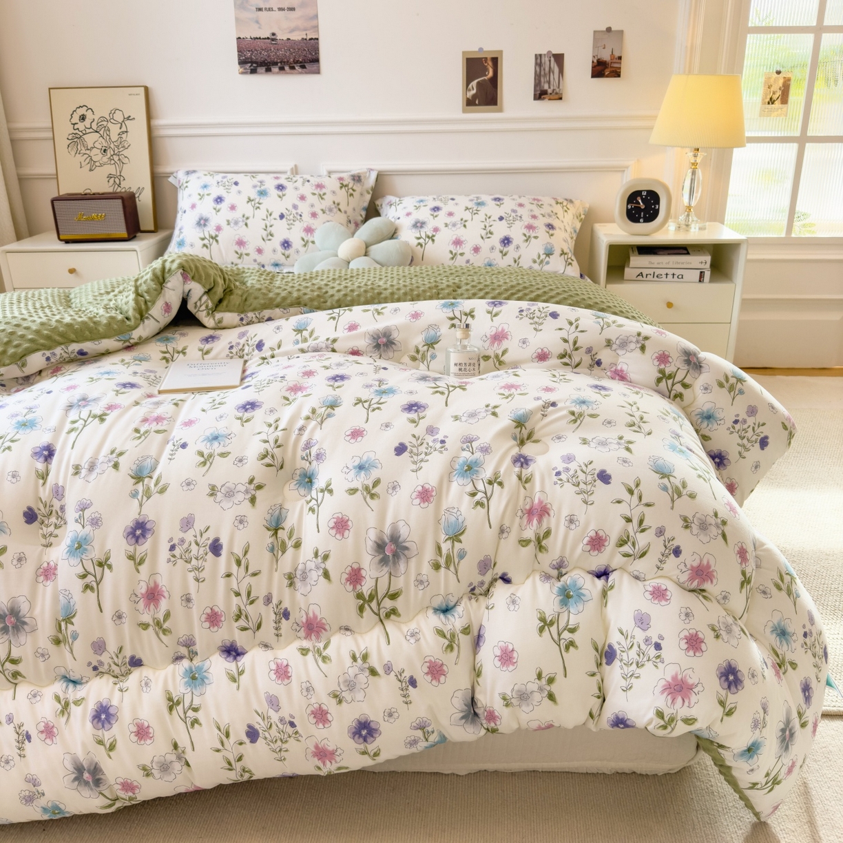 91家纺网 家纺一手货源 找家纺 宝士康家纺 2025新品10A抗菌豆豆绒冬被被子被芯 花韵