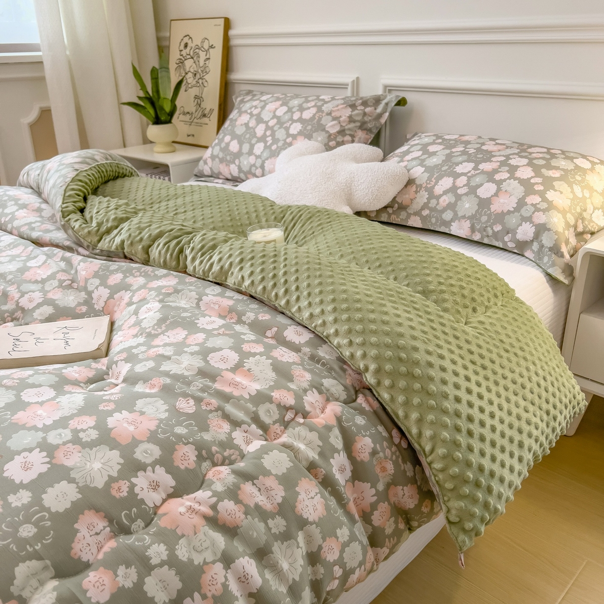 91家纺网 家纺一手货源 找家纺 宝士康家纺 2025新品10A抗菌豆豆绒冬被被子被芯 绿野庄园