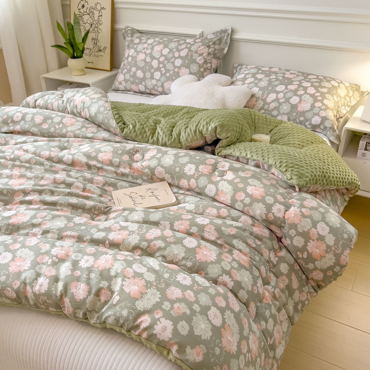 91家纺网 家纺一手货源 找家纺 宝士康家纺 2025新品10A抗菌豆豆绒冬被被子被芯 绿野庄园