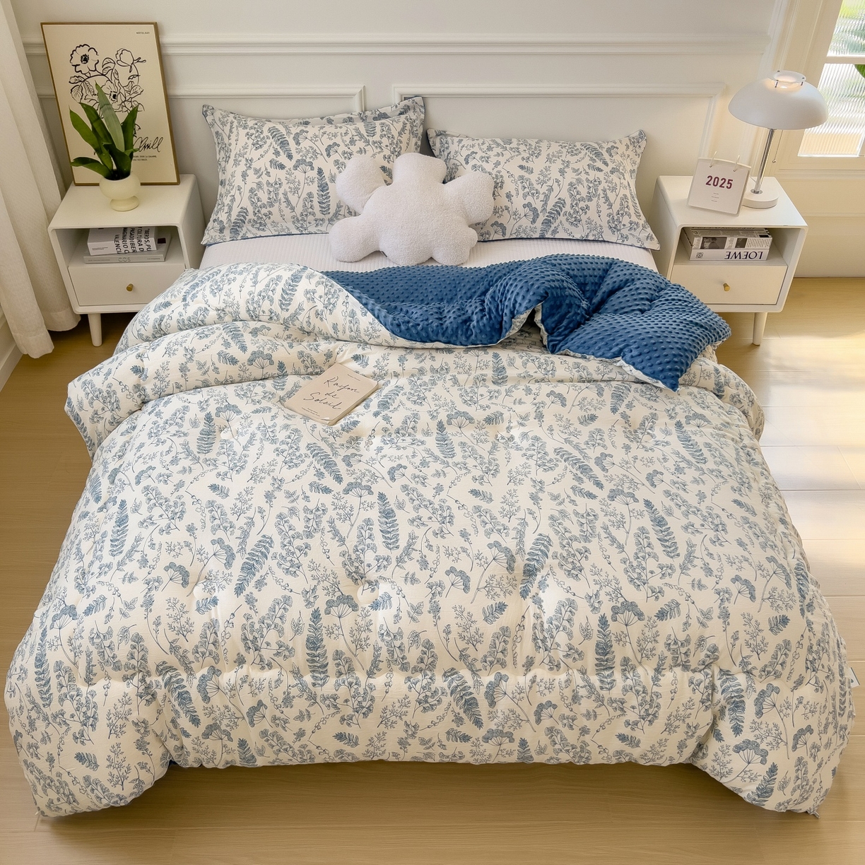 91家纺网 家纺一手货源 找家纺 宝士康家纺 2025新品10A抗菌豆豆绒冬被被子被芯 青花瓷