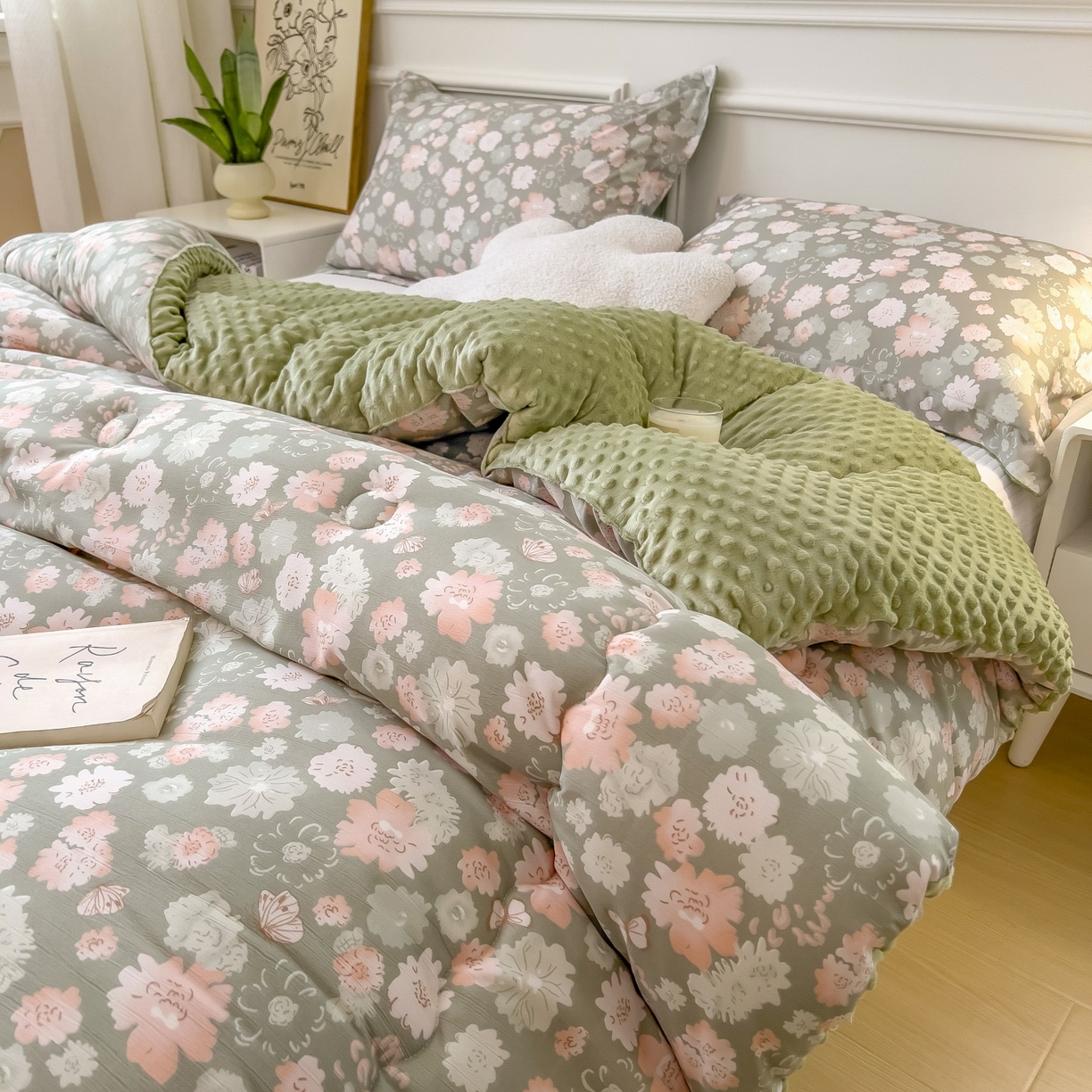 91家纺网 家纺一手货源 找家纺 宝士康家纺 2025新品10A抗菌豆豆绒冬被被子被芯 绿野庄园