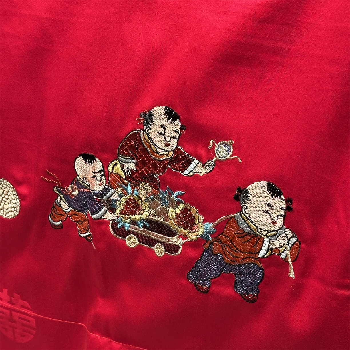 91家纺网 家纺一手货源 找家纺 美娘阁 2025新款长绒棉全棉贡缎提花款新中式古典韵味精美刺绣婚庆四件套-系列一 百子款-五子登科