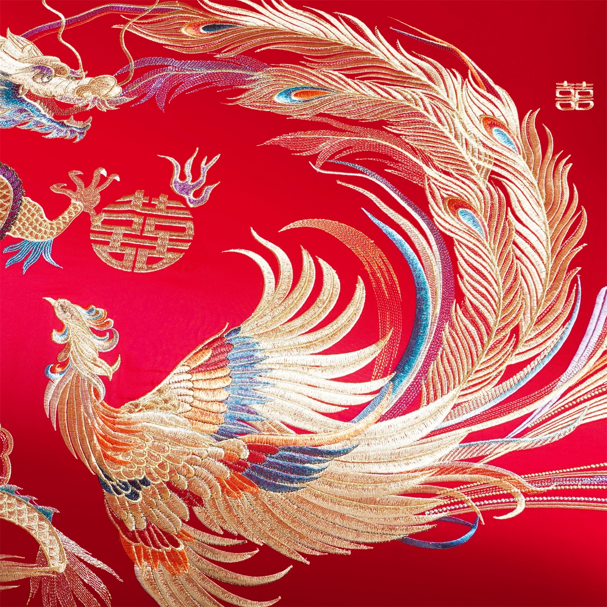 91家纺网 家纺一手货源 找家纺 美娘阁 2025新款长绒棉全棉贡缎提花款新中式古典韵味精美刺绣婚庆四件套-系列一 龙凤款-龙凤大喜