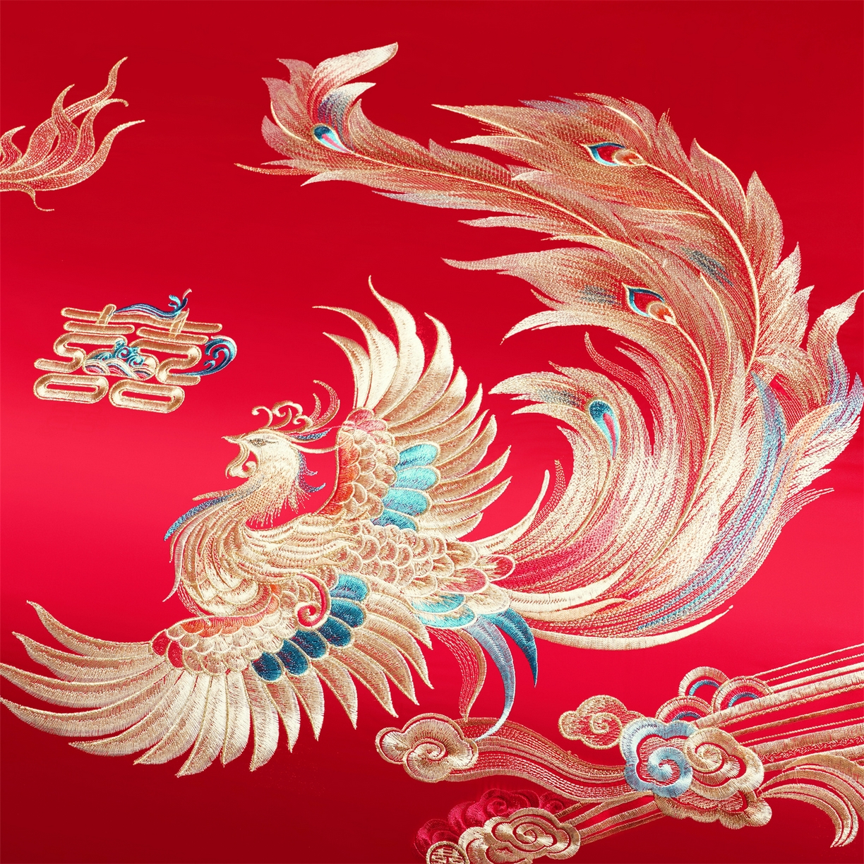 91家纺网 家纺一手货源 找家纺 美娘阁 2025新款长绒棉全棉贡缎提花款新中式古典韵味精美刺绣婚庆四件套-系列一 龙凤款-龙华富贵