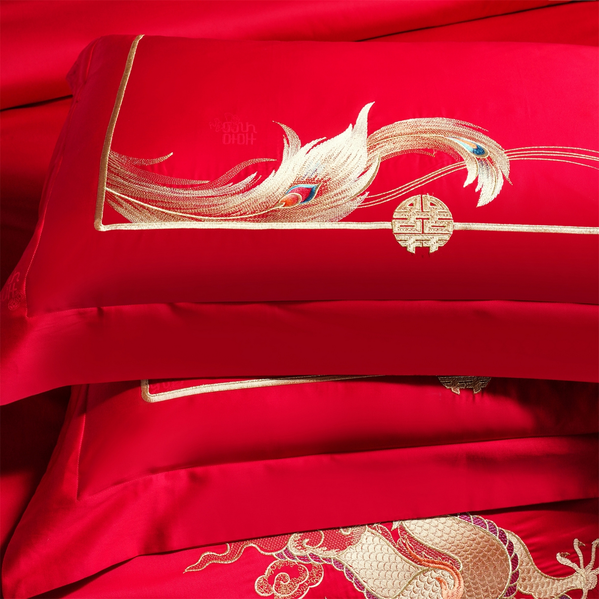 91家纺网 家纺一手货源 找家纺 美娘阁 2025新款长绒棉全棉贡缎提花款新中式古典韵味精美刺绣婚庆四件套-系列一 龙凤款-龙华富贵