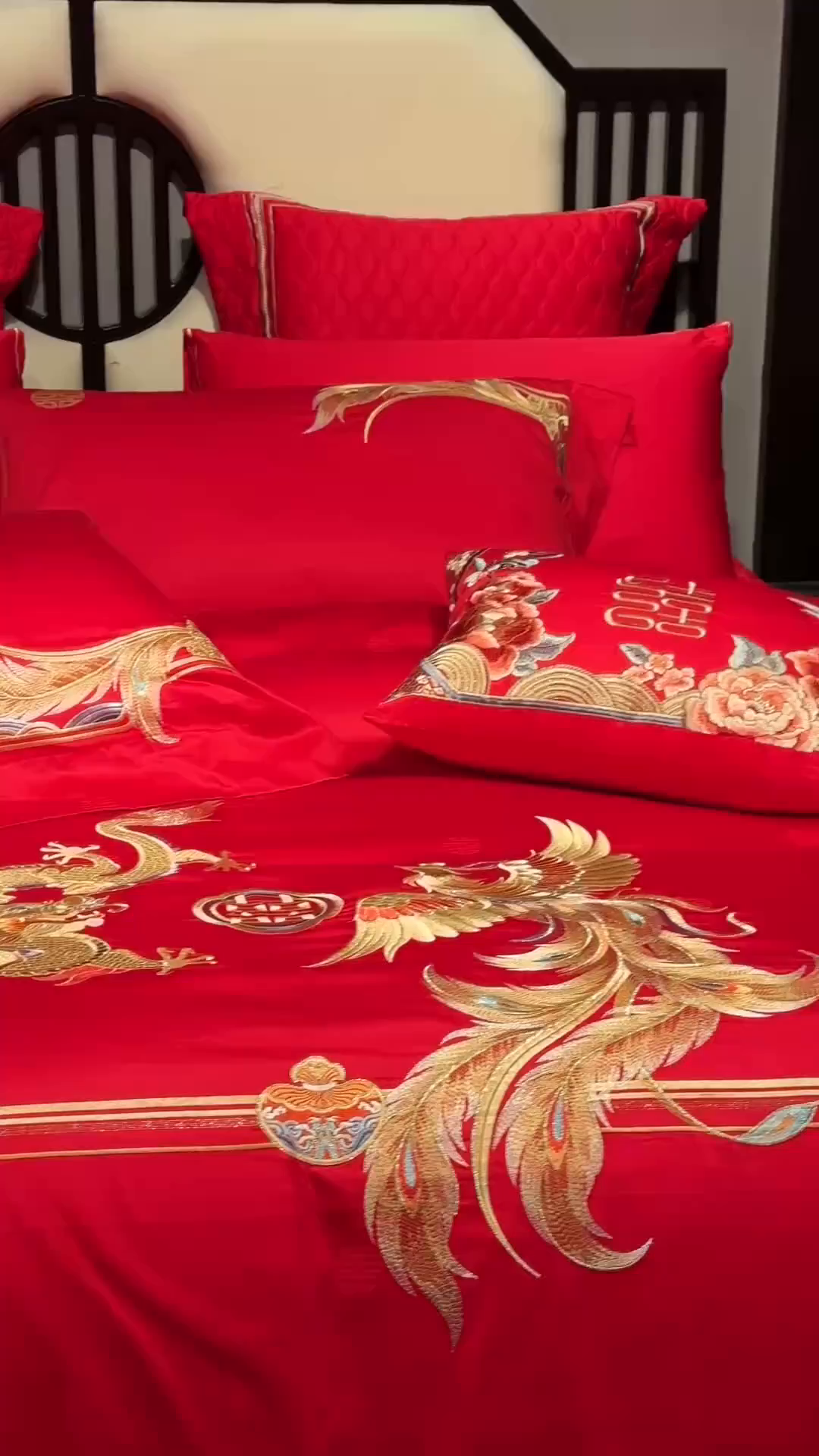 91家纺网 家纺一手货源 找家纺 美娘阁 2025新款长绒棉全棉贡缎提花款新中式古典韵味精美刺绣婚庆四件套-系列一 龙凤款-倾城龙凤