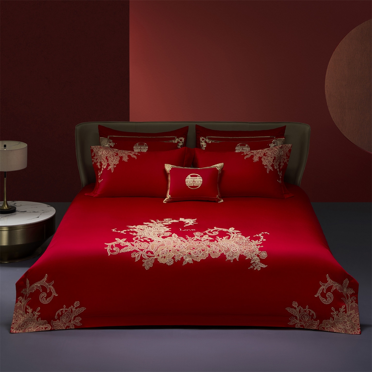 91家纺网 家纺一手货源 找家纺 （总）美娘阁 2025新款长绒棉全棉贡缎提花款新中式古典韵味精美刺绣婚庆四件套-系列三