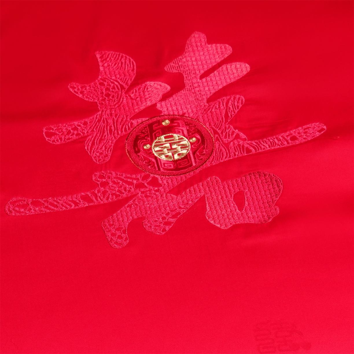 91家纺网 家纺一手货源 找家纺 美娘阁 2025新款长绒棉全棉贡缎提花款新中式古典韵味精美刺绣婚庆四件套-系列一 喜事到家