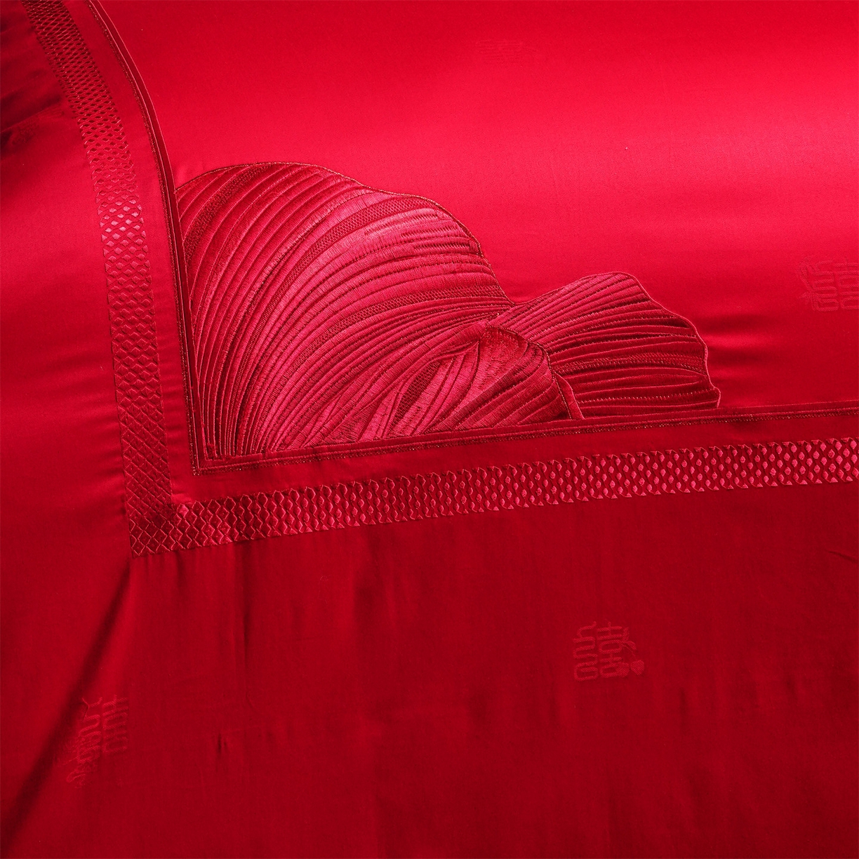 91家纺网 家纺一手货源 找家纺 美娘阁 2025新款长绒棉全棉贡缎提花款新中式古典韵味精美刺绣婚庆四件套-系列一 喜事到家