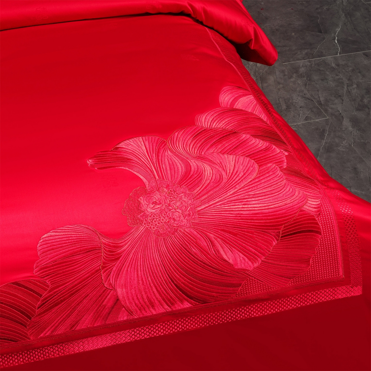 91家纺网 家纺一手货源 找家纺 美娘阁 2025新款长绒棉全棉贡缎提花款新中式古典韵味精美刺绣婚庆四件套-系列一 喜事到家