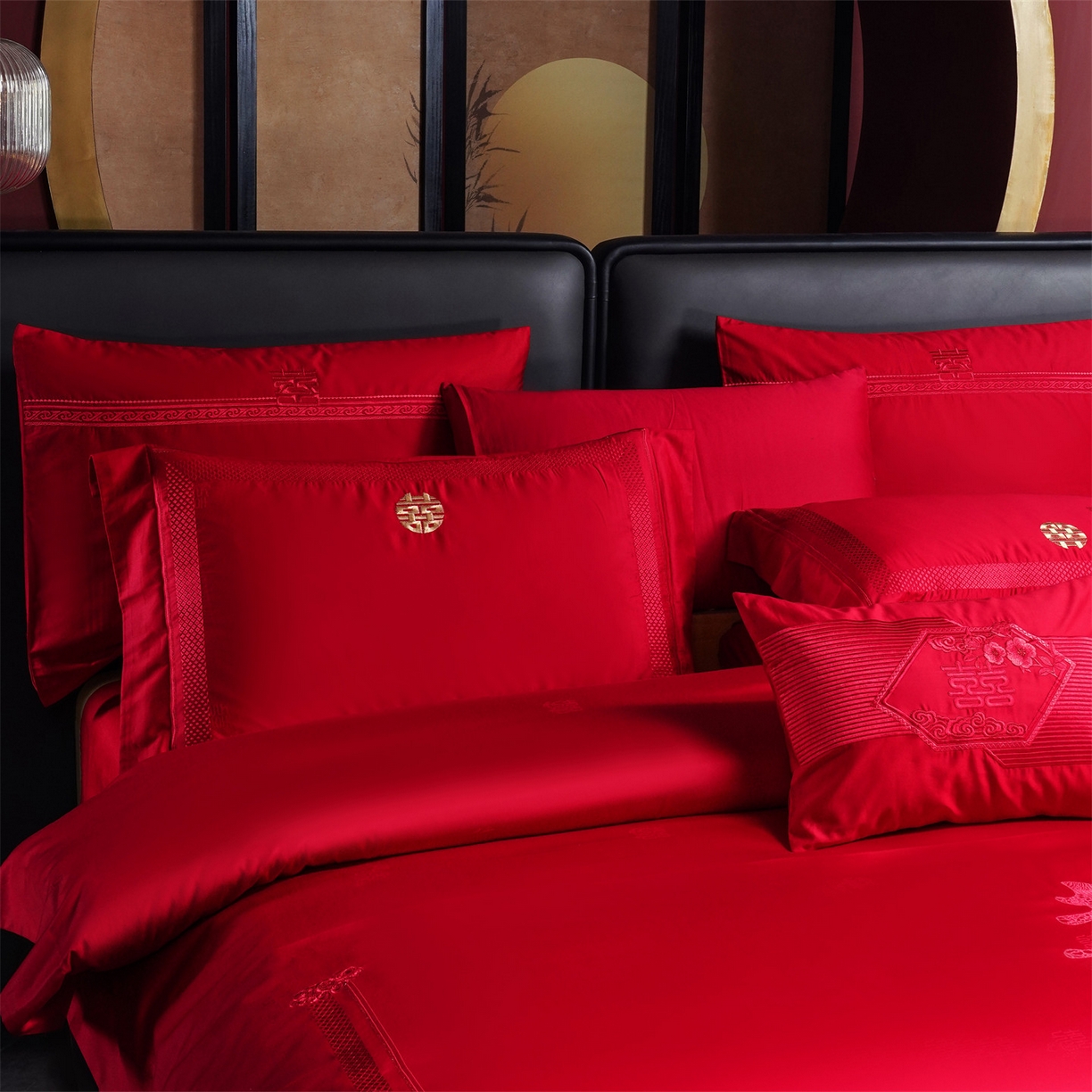 91家纺网 家纺一手货源 找家纺 美娘阁 2025新款长绒棉全棉贡缎提花款新中式古典韵味精美刺绣婚庆四件套-系列一 喜事到家