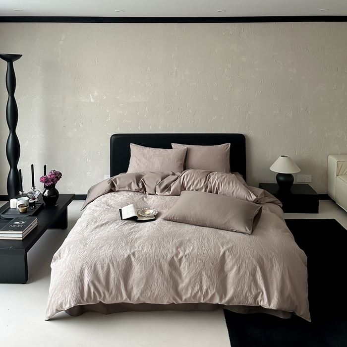 91家纺网 家纺一手货源 找家纺 玉宇阁家居 2025新款100S色织空气大提花全棉纯棉长绒棉四件套-月岛弥生100S 100S月岛弥生-可可棕