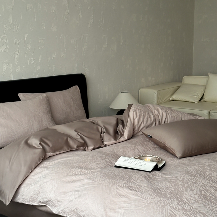 91家纺网 家纺一手货源 找家纺 玉宇阁家居 2025新款100S色织空气大提花全棉纯棉长绒棉四件套-月岛弥生100S 100S月岛弥生-可可棕