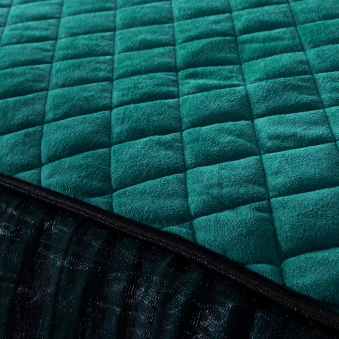 91家纺网 家纺一手货源 找家纺 能好家纺 2025新款蕾丝工艺水晶绒夹棉床裙 墨绿