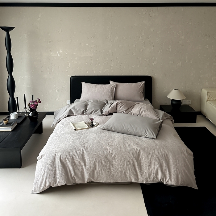 91家纺网 家纺一手货源 找家纺 玉宇阁家居 2025新款100S色织空气大提花全棉纯棉长绒棉四件套-月岛弥生100S 100S月岛弥生-蜜合紫灰