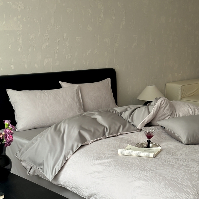 91家纺网 家纺一手货源 找家纺 玉宇阁家居 2025新款100S色织空气大提花全棉纯棉长绒棉四件套-月岛弥生100S 100S月岛弥生-蜜合紫灰