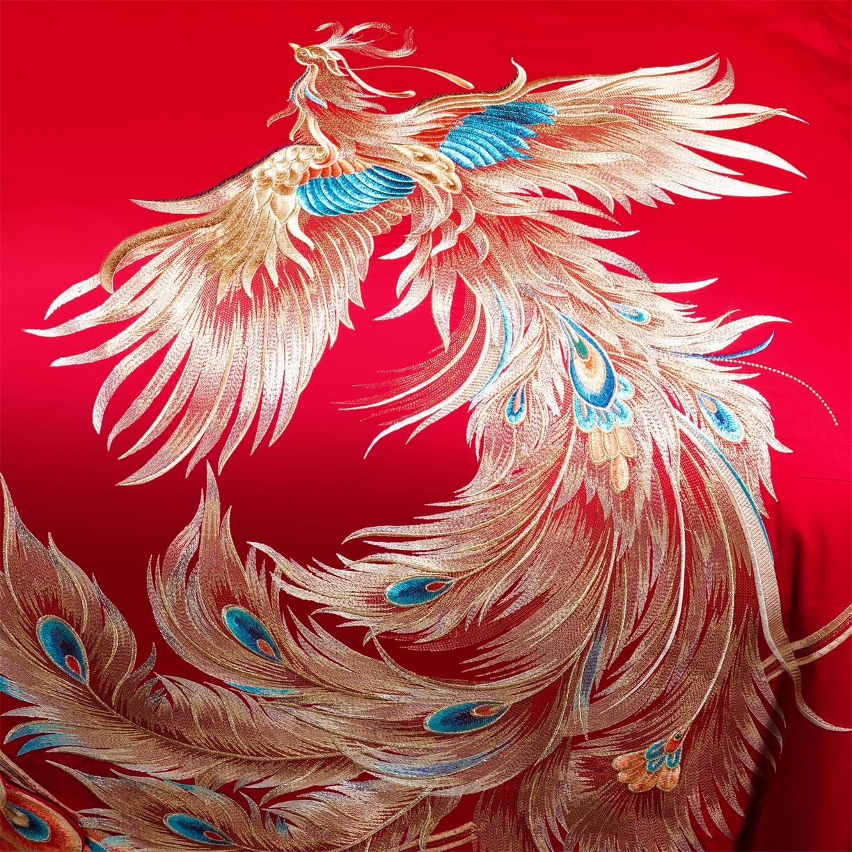 91家纺网 家纺一手货源 找家纺 美娘阁 2025新款长绒棉全棉贡缎提花款新中式古典韵味精美刺绣婚庆四件套-系列三 龙凤款-龙凤贺彩