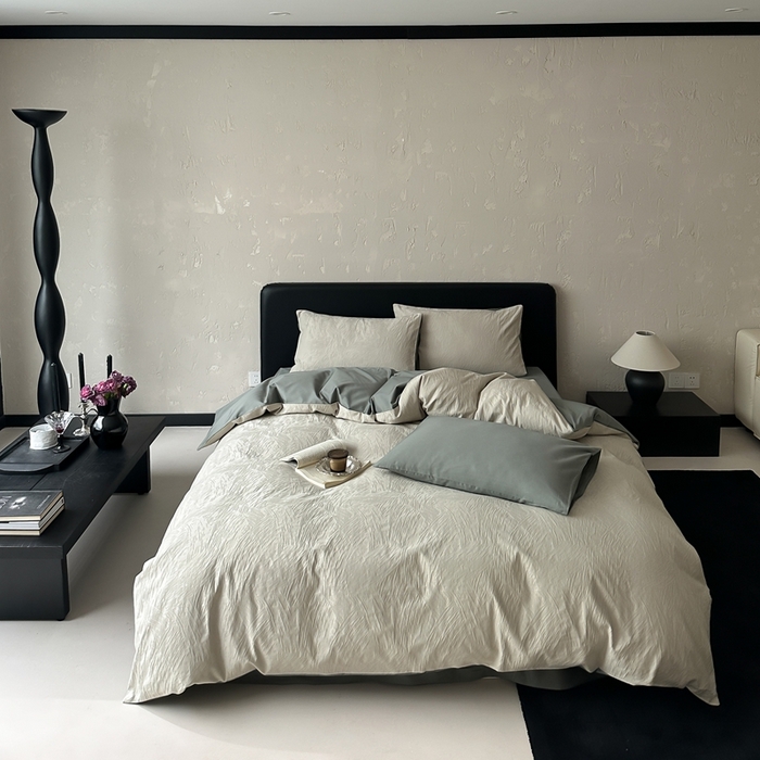 91家纺网 家纺一手货源 找家纺 玉宇阁家居 2025新款100S色织空气大提花全棉纯棉长绒棉四件套-月岛弥生100S 100S月岛弥生-雪松绿